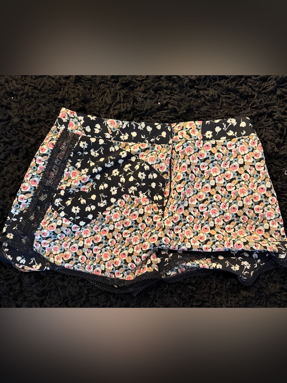 Topshop Black Floral Patchwork High Waist Shorts